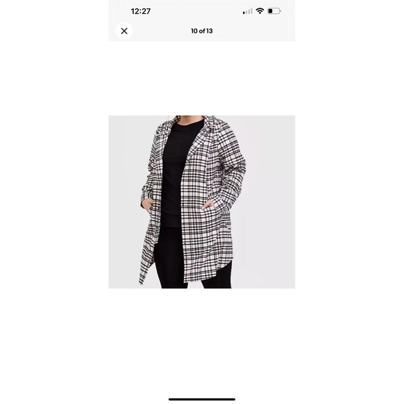 torrid Jackets & Blazers - Torrid Plaid Hooded Shirt Jacket White Pink Black Snap Front Plus Size